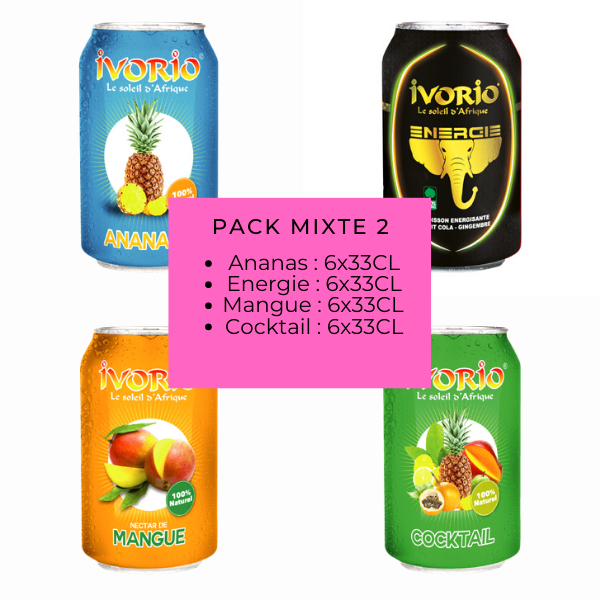 Jus IVORIO - PACK MIXTE 2  : Ananas-Energie-Mangue-Cocktail (24x33CL)